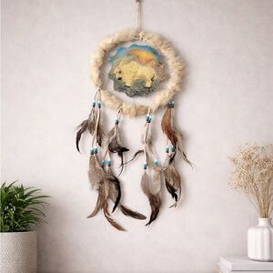 Vintage Dreamcatcher Ceramic Buffalo Beads Fur